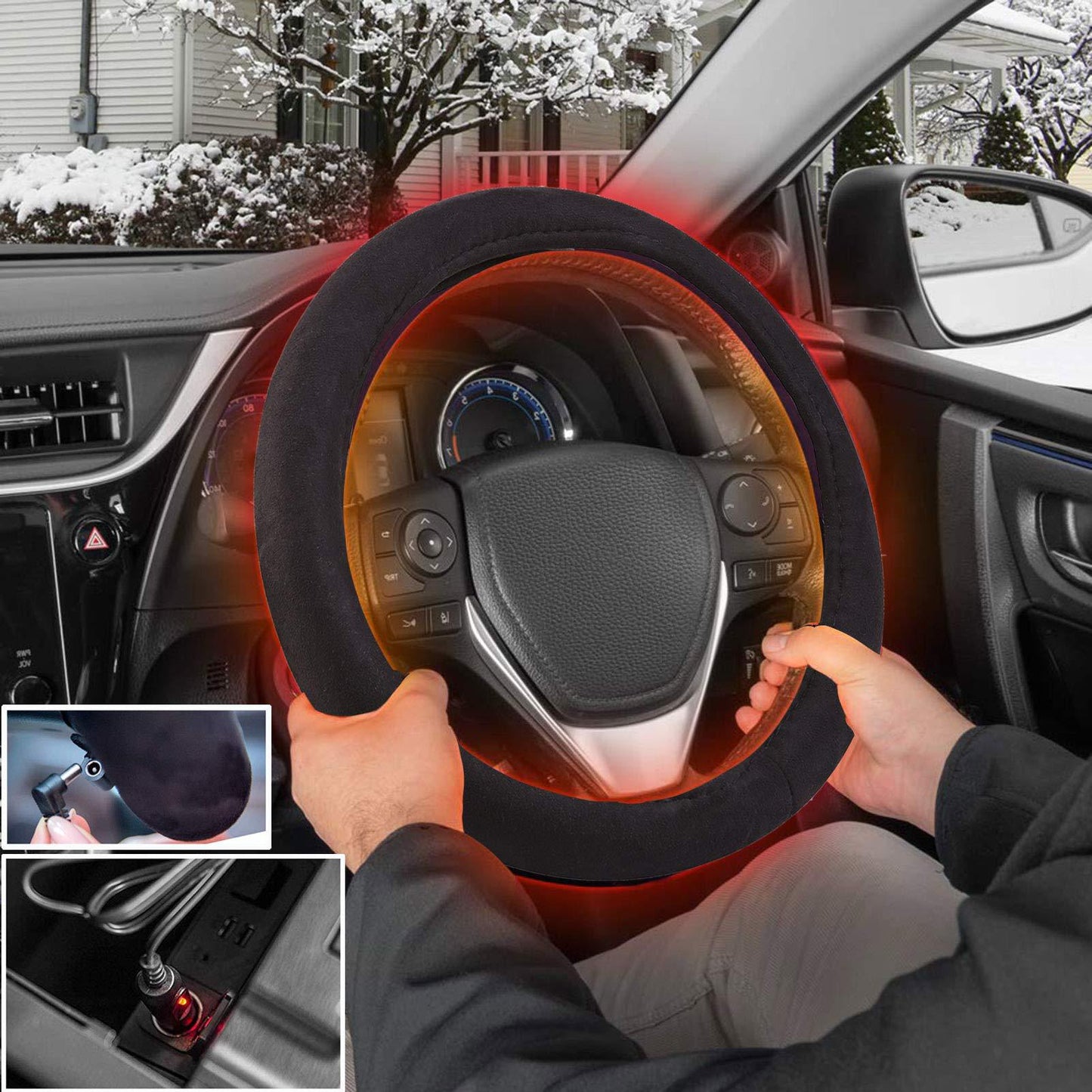 Warm hand steering wheel protector winter car steering wheel cover heating put the sleeve electric heating 12V fast heating
